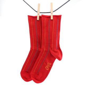 Crönert, 27404 longitudinal strips Men`s Socks, red